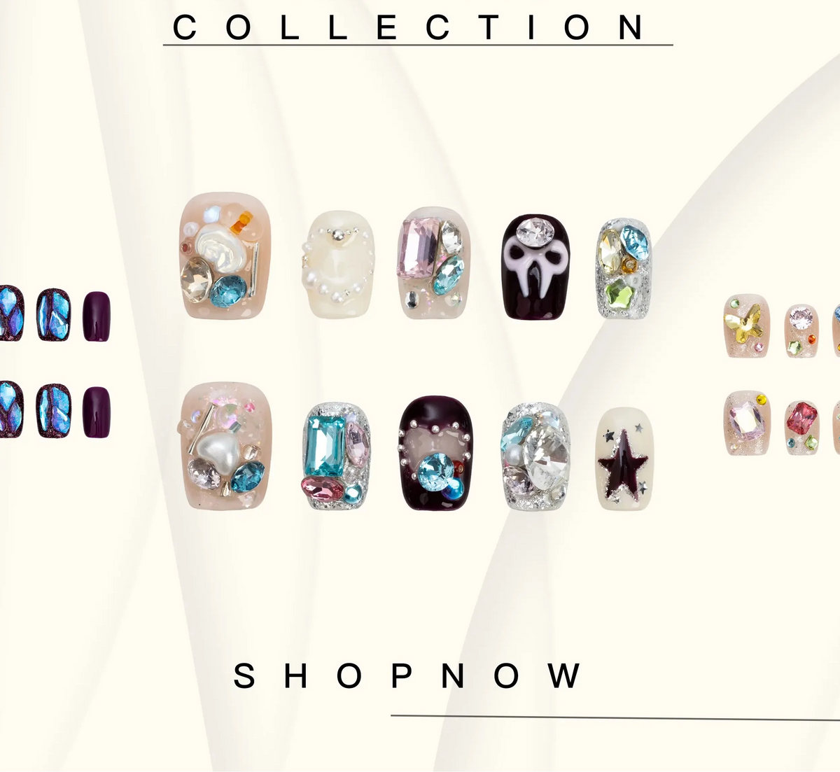 10-Piece Short Square Press-On Nails with Sparkly Rhinestones and 3D Designs [YQT:ULO-260918-004:e3206378a17763da]