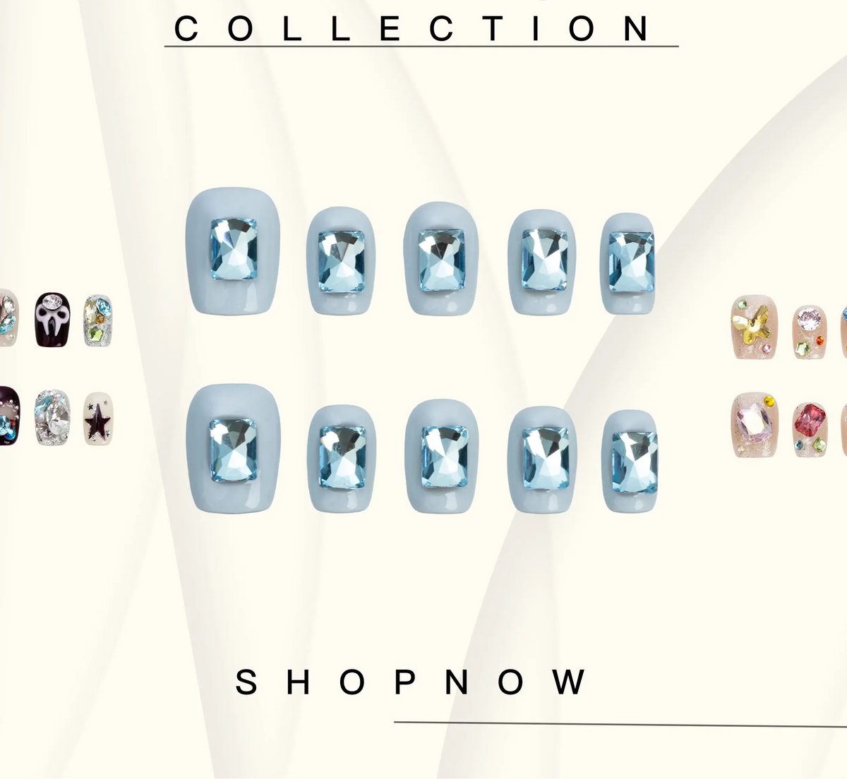 10-Piece Short Square Press-On Nails with Sparkly Rhinestones and 3D Designs [YQT:ULO-260918-004:3002047384e54208]